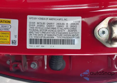 2020 Honda Accord Sport 2.0T from USA, damaged, VIN 1HGCV2F39LA003894